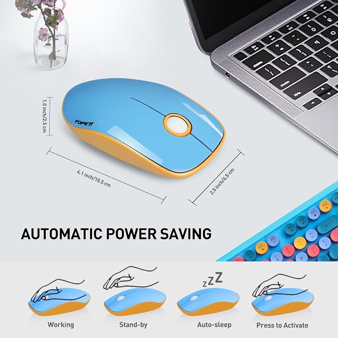 2.4GHz Wireless Keyboard and Mouse Set with Switch Button - Full-Size Keyboard - Compatible for Windows/Laptop/PC/Notebook/Smart TV and More - Blue Colorful - Image 5