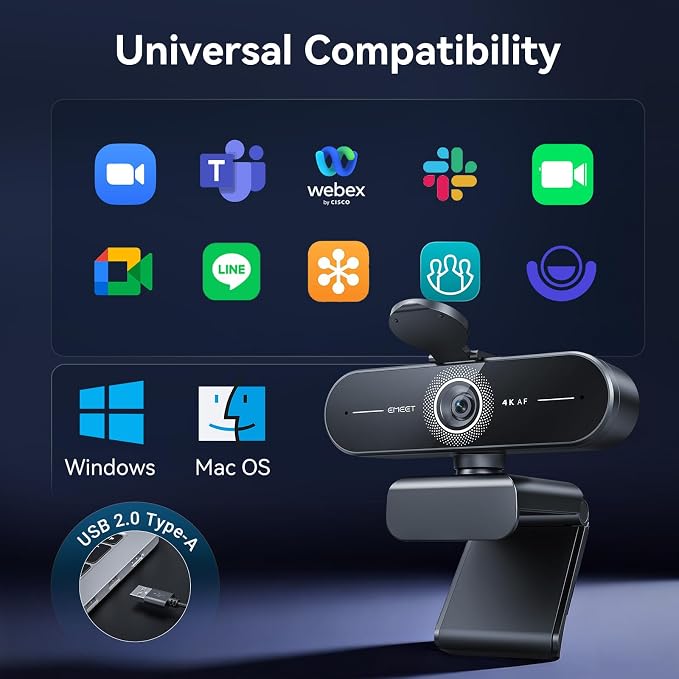 EMEET C60E 4K Webcam for Streaming & Gaming，PDAF Autofocus | Dual Mics, Live Streaming Camera with Auto Light Correction, Plug & Play USB Webcam for PC & Mac - Image 9
