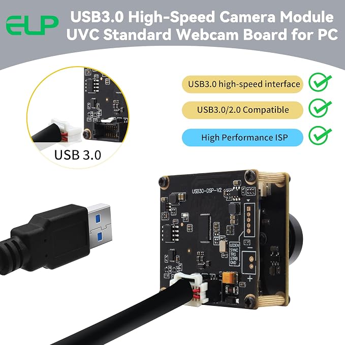 ELP 5mp 60fps Global Shutter USB3.0 Camera Module Wide Angle 120degree Webcam Board for Computer Mini UVC USB3.0/2.0 PC Camera High Speed Lightburn Cameras for Laser OG05B10 Webcamera for Laptop - Image 3