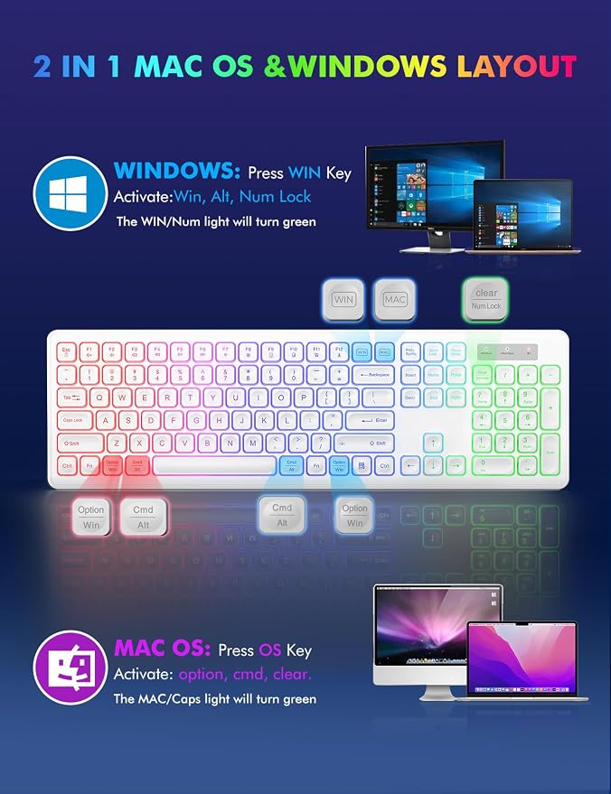 Wireless Keyboard and Mouse Combo with RGB Backlit, Rechargeable | Light Up Letters, Full-Size, Soft Typing, Sleep Mode, 2.4GHz Quiet Keyboard Set for Mac, Windows, Laptop, PC, Trueque KM42Pro - Image 6