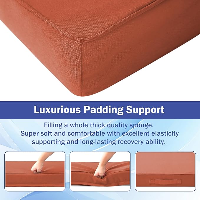 IASEAHK Patio Chair Cushions, 19" x 19" x 3" Outdoor Chair Cushions Set of 4, Waterproof Outdoor Cushions for Patio Furniture, Outdoors Seat Cushions with Handle and Ties, Spice - Image 4