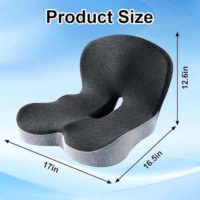 Memory Foam Seat Cushion with Lumbar Back Support, L-Shaped Integrated Ergonomic Coccyx Pad, Non-Slip Breathable Cushion for Comfort, Office Chair Car Wheelchair (Black+Gray) - Image 2