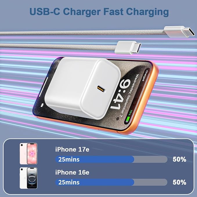 iPhone 17 16 Charger,USB C Wall Charger Block Chargers Fast Charging with 10FT USBC to C Woven Cable for iPhone 17e/17/17 Pro/17 Pro Max/17 Air/iPhone 16/16 Plus/16 Pro Max/16e/15/15Pro,iPad Pro - Image 2