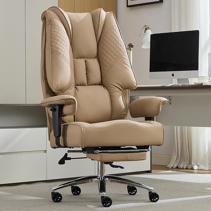 EXCEBET Big and Tall Office Chair 400lbs Wide Seat, Leather High Back Executive Office Chair with Foot Rest, Ergonomic Chairs Lumbar Support for Lower Back Pain Relief, All-Day Comfort (Brown) by EXCEBETOFFICECHAIR