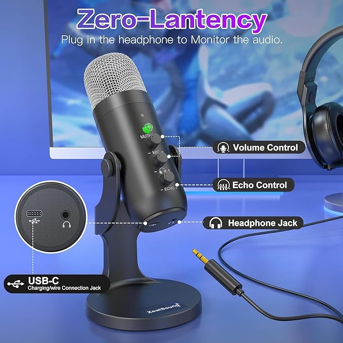ZealSound Wireless Microphone for PC iPhone iPad & Android, Cordless USB Mic with Noise Cancellation, Mute, Gain, Echo & Zero-Latency Monitoring for Podcasting Streaming Gaming YouTube TikTok Video - Image 5