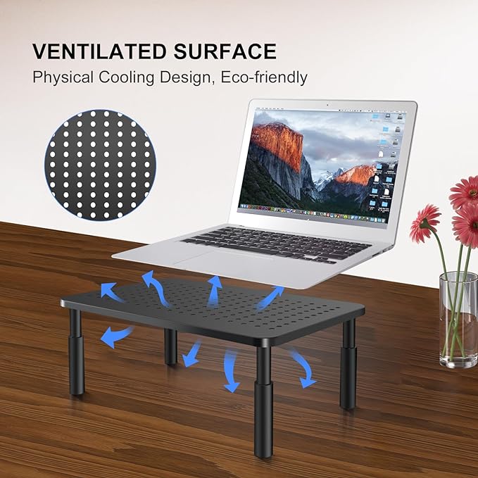 Monitor Stand Riser, Metal Computer Stand, 3 Height Adjustable Screen Riser with Mesh Platform for PS4, Laptop, Printer, Notebook and All Flat Screen, Holds Up to 20KG | 3 Height Adjustable Desk Riser for PS4, Laptop, Printer, Notebook and All Flat Screen - Image 4