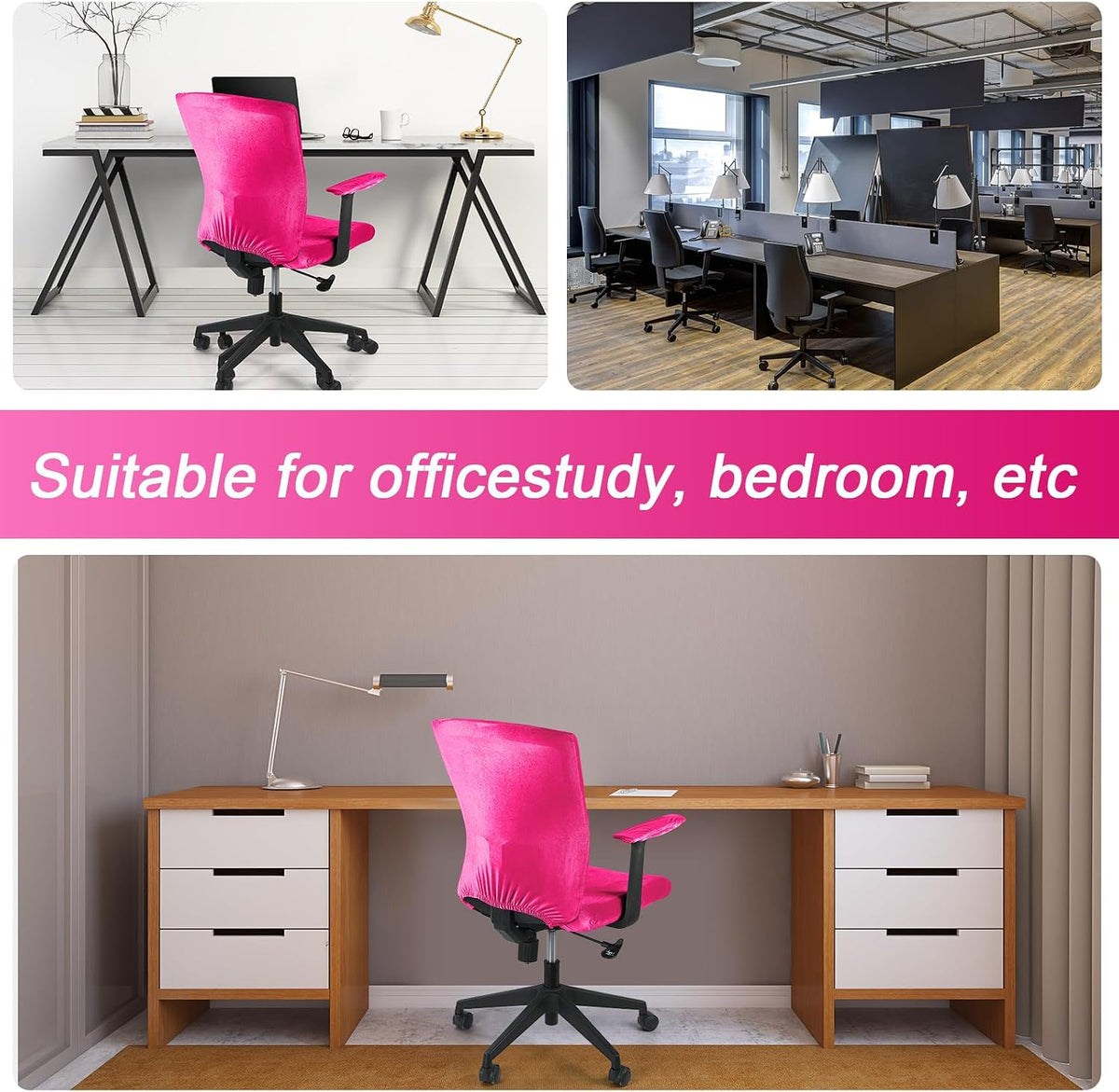 4 Pcs Office Chair Covers Set with Armrest, Stretchable,Rose Red - Image 6