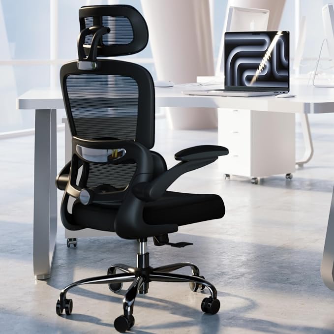 TRALT Office Chair Ergonomic Desk Chair - Gaming Chair with Lumbar Support | 330 LBS Home Office Desk Chairs with Headrest, Reading Chair with Flip-up Armrests, Comfortable Computer Chairs (10, Black) - Image 2