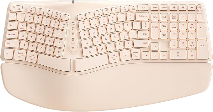 Split Ergonomic Keyboard Wireless with Cushioned Wrist & Palm Rest | Wireless 2.4G/Bluetooth/Wired USB-C, Comfortable Natural Typing, Compatible with Windows/Mac/PC/Laptop, Milk Tea by TISHLED