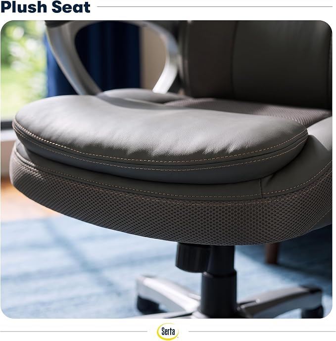 Serta Ergonomic Executive Office Chair, Padded Arms Mesh Back Leather Chair | Amplify, Contoured Lumbar Lower Back Support, Back Pain Relief, Adjustable Height & Tilt, Work From Home Desk Chair, Duo Gray - Image 11