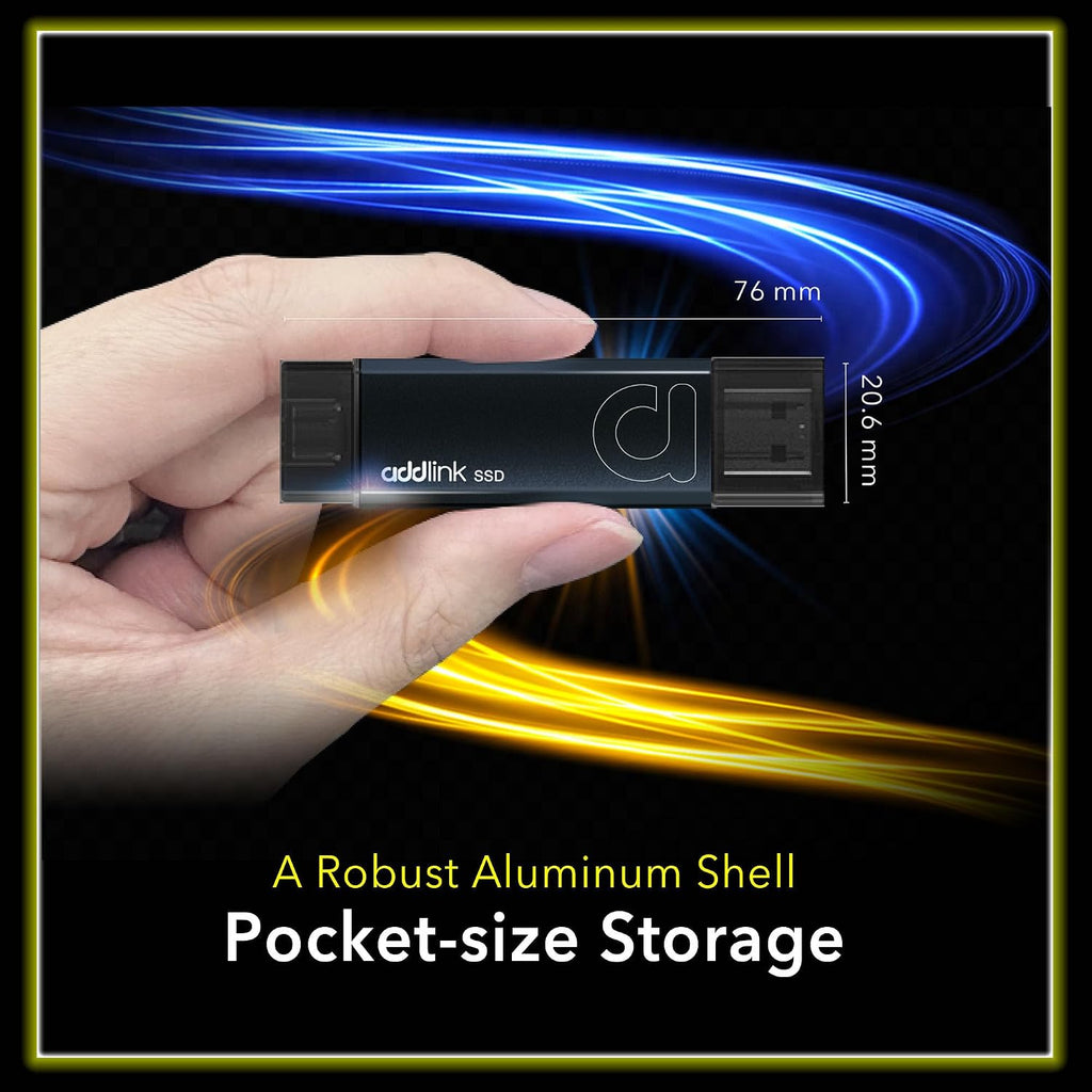 Addlink P50 2TB Mini Portable SSD Stick 1050MB/s USB 3.2 Gen 2 Dual Type-C & Type-A Thumb Drive External Solid State Drive for iPhone 16/15 Pro Max ProRes,Steam Deck, PS5, Teslacar (Metal) - Image 6