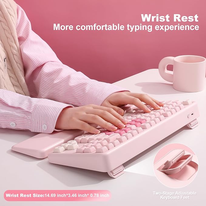 YUNZII B87 TKL Wireless Mechanical Keyboard (Pink, Milk Switch) | QMK/VIA, Wrist Rest, CreamyTyping, Cute MOA Keycaps, Gasket Mount, Hot Swap, RGB Backlit, NKRO, BT/2.4G/USB-C, for Win/Mac - Image 9