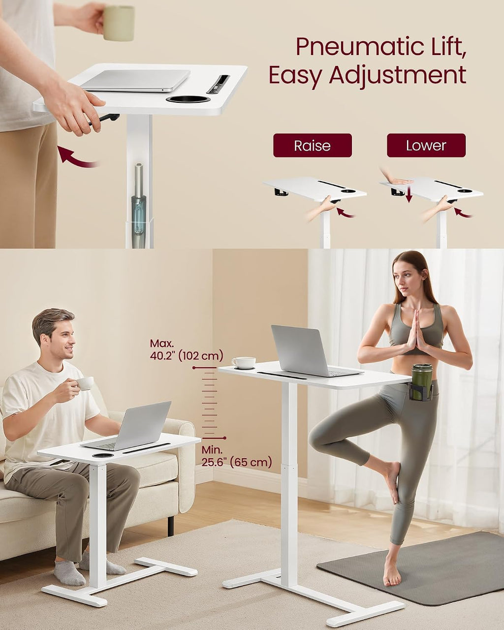 VASAGLE Overbed Table with Wheels, Mobile Laptop Standing Desk, 27.6 Inch - Image 5