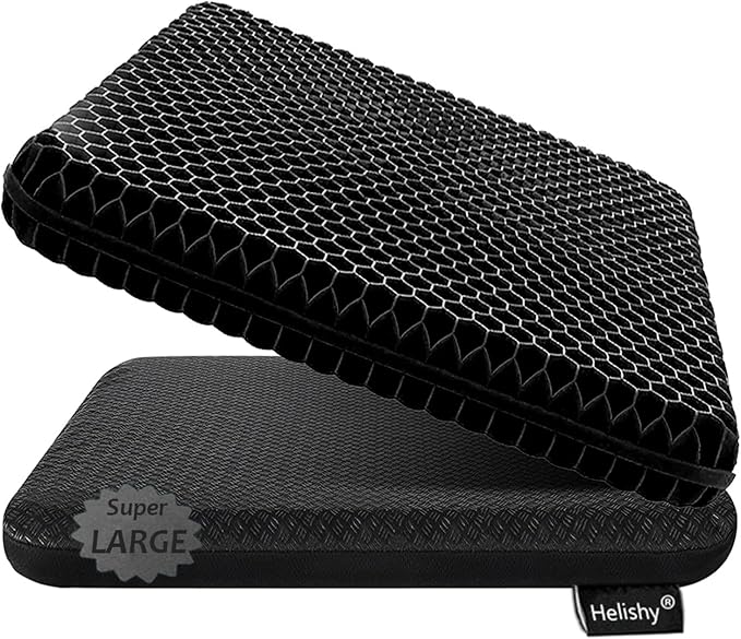 Gel Seat Cushion, Super Large (19x18x1.6inch) Gel Cushion Chair Pads with Non-Slip Cover for Home Office Car Seat Wheelchair, Soft Breathable Honeycomb Seat Cushion for Relieve Hip Pain by Helishy