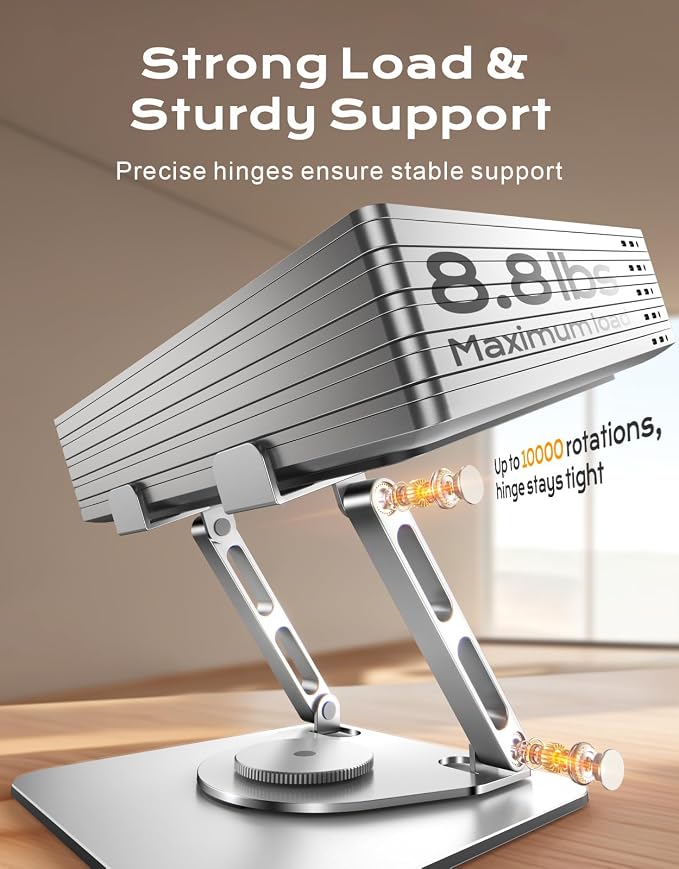 RIWUCT 360° Rotatable Laptop Stand for Desk Adjustable Height, Ergonomic Laptop Riser Holder with Dual-bar Support, Portable Computer Notebook Stand for MacBook Air Pro, Dell XPS, HP (10-16") - Image 4