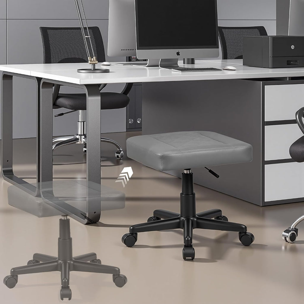 VECELO Under Desk Footrest, PU Ergonomic Foot Rest with Wheels, Comfort Padding, Height Adjustable for Relieving Leg Pain, Stiffness, and etc, Gray - Image 7