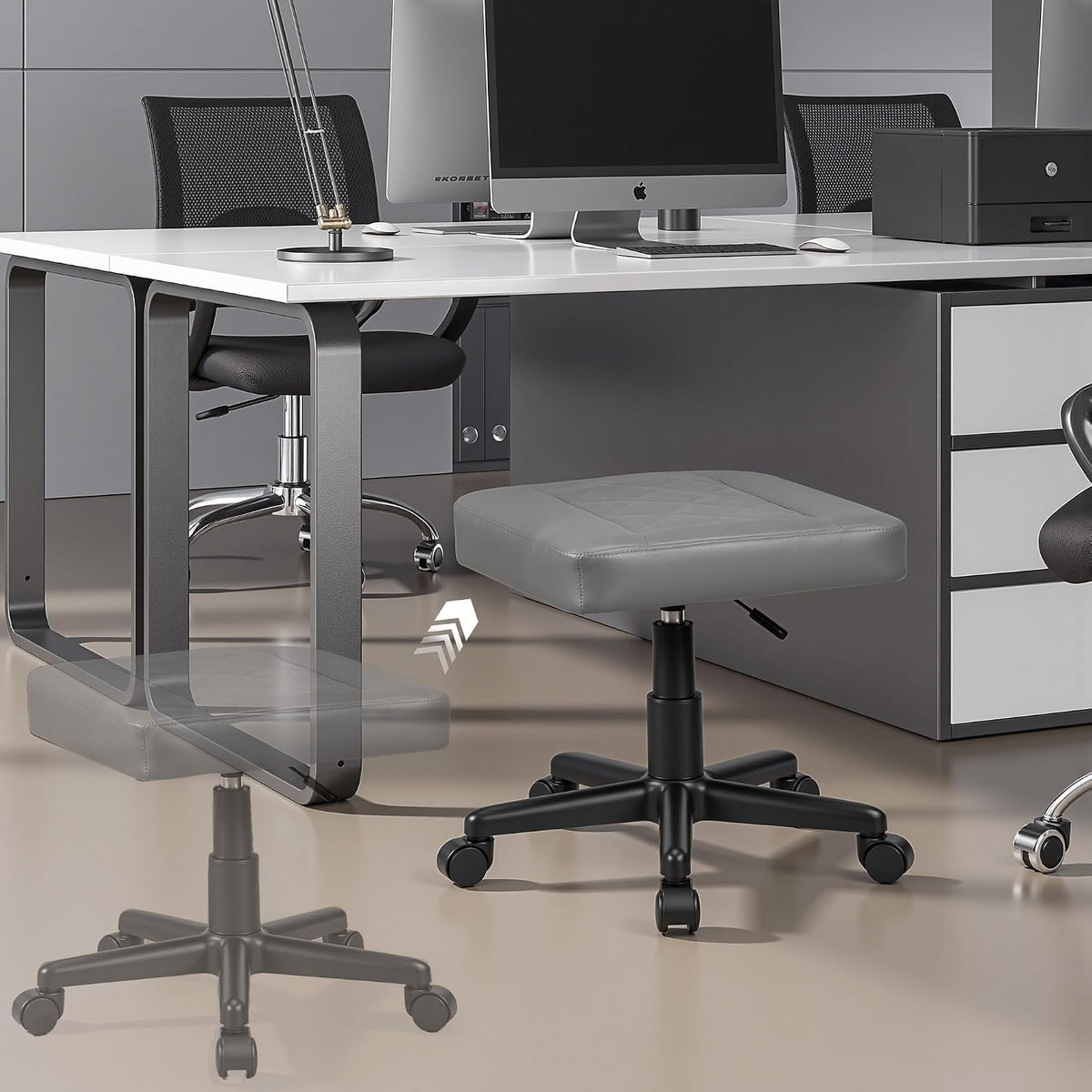 VECELO Under Desk Footrest, PU Ergonomic Foot Rest with Wheels, Comfort Padding, Height Adjustable for Relieving Leg Pain, Stiffness, and etc, Gray - Image 7