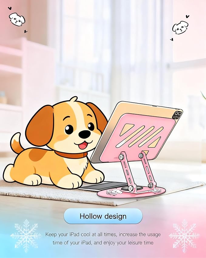 Upgraded 360°Rotating Tablet Stand with Foldable Base - Cute Dog Pattern,Universal for 7-13" Devices (iPad,iPhone,Tablet,Phone) - Ideal for Desk Work,Office,Travel,Home & Painting - Image 3