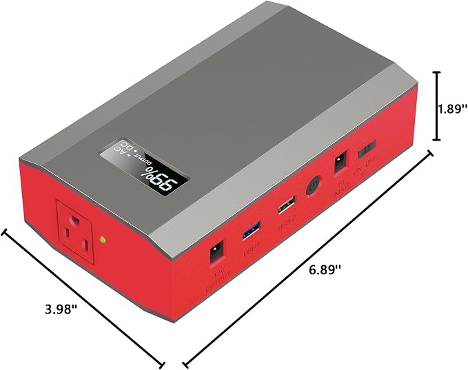 Portable Power Bank with AC Outlet, 65W Portable Laptop Charger Backup | 110V External Battery Power Pack Fast Charging Power Source for Outdoor RV Tent Camping Home Smart Device Emergency -Grey Red - Image 7