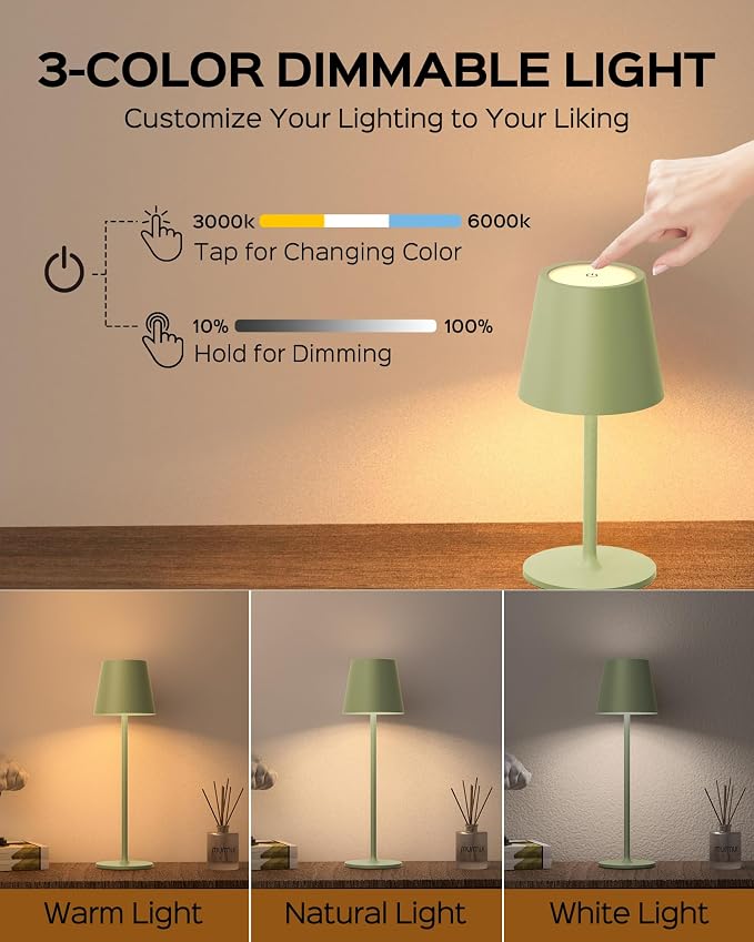 JACKYLED Cordless Table Lamps Rechargeable, 3 Adjustable Height, 5000 Capactiy Operated, 3 Colors Smooth Dimming, Portable LED W - Image 4
