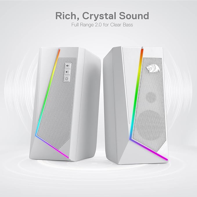 Redragon GS520 Wired 2.0 Channel Stereo Sound Desktop RGB Computer Speakers | Enhanced Auido Quality, Plug & Play USB Powered PC Gaming Speaker, 6 Colorful Backlight Modes, Easy-Access Volume Control - Image 3