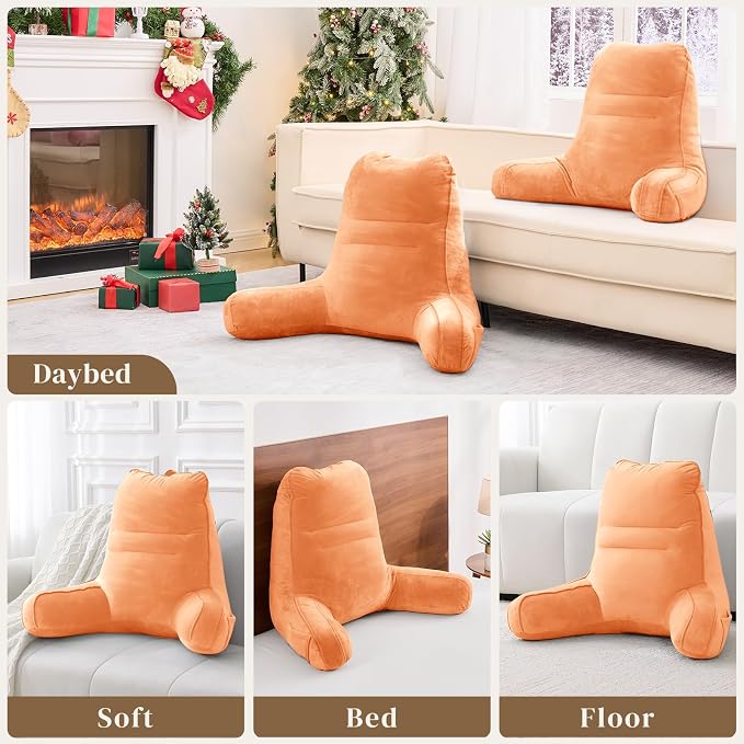 Sasttie Reading Pillow for Bed, Back Pillow for Sitting Up, Orange | 21" Backrest Support Cushion for Couch, Sofa, and Floor, Dorm Essentials, OEKO-TEX, Adjustable Down Alternative Fill - Image 7