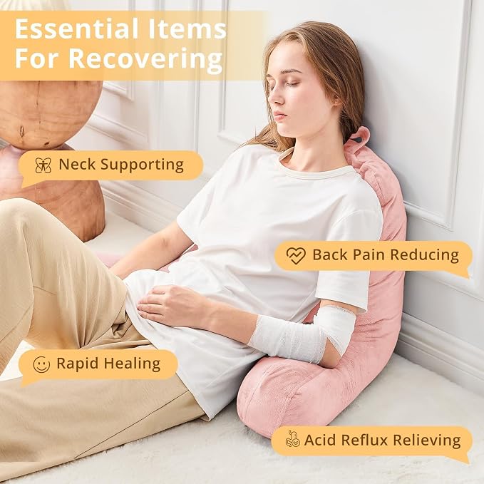 Sasttie Reading Pillow for Bed, Back Pillow for Sitting Up, Peach Pink | 18" Backrest Support Cushion for Couch, Sofa, and Floor, Dorm Essentials, OEKO-TEX, Adjustable Down Alternative Fill - Image 6