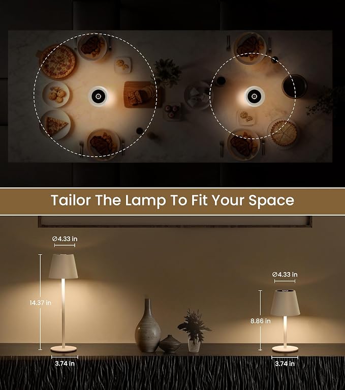Cordless Table Lamp, Portable Battery Operated Lamp with 3 Color Temps and Stepless Dimming, Rechargeable Table Lamp for Dinner, Desk, Cafe, Outdoor (White) - Image 5