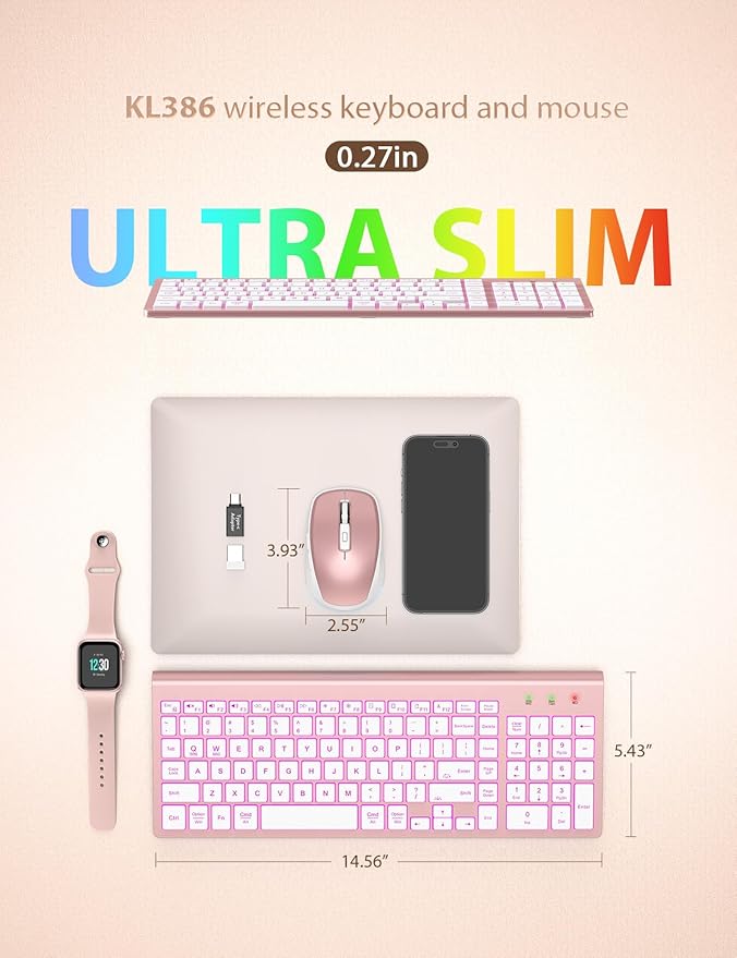 Wireless Keyboard and Mouse Combo, Compact Backlit Scissor Keys | Slim Design, Rechargeable, Quiet Typing, RGB Mouse, Auto Sleep, 2.4GHz USB Wireless, KM61PRO Portable Set for Windows & Mac - Image 7
