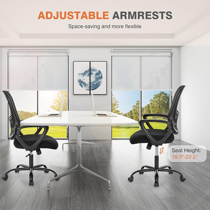 Sweetcrispy Home Office Managerial Executive Chair with Ergonomic Design | Mid-Back Mesh 360° Swivel, Comfortable Lumbar Support, Comfy Arms for Bedroom,Study,Student, Black - Image 7