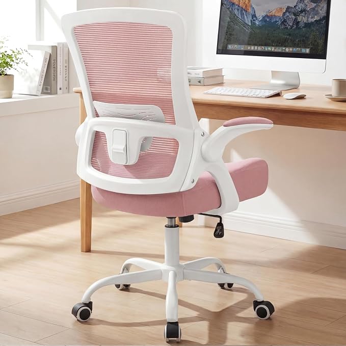 NEO CHAIR Office Desk Mesh Chair with Adjustable Ergonomic Lumbar, Pink | Breathable Mesh Back Support with Flip-Up Armrests and Wide Seat Cushion for Comfortable Home Office Work and Gaming Setup by NEOCHAIR