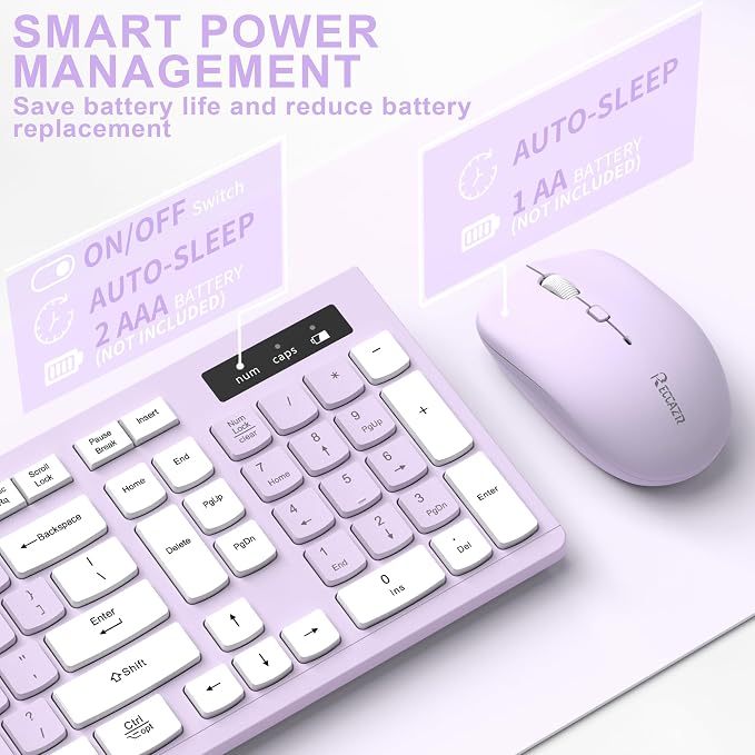 Wireless Keyboard and Mouse Combo Silent for Office and Home(Lilac) | 2.4G Full Size Silent Cordless Keyboard with Tilt Legs,3-Level DPI Quiet Mouse,for Windows/Mac OS/Desktop/Laptop/PC - Image 6