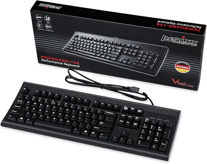 Perixx Periboard-106, Wired Performance Full Size Keyboard, Curve Ergonomic Keys, Black, US English Layout (11204) - Image 5