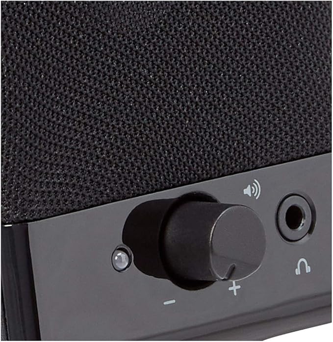 Amazon Basics USB-Powered Computer Speakers with Volume Control for Desktop or Laptop PC, Compact Size, Headphone Jack, Portable, Plug-N-Play, Black - Image 2