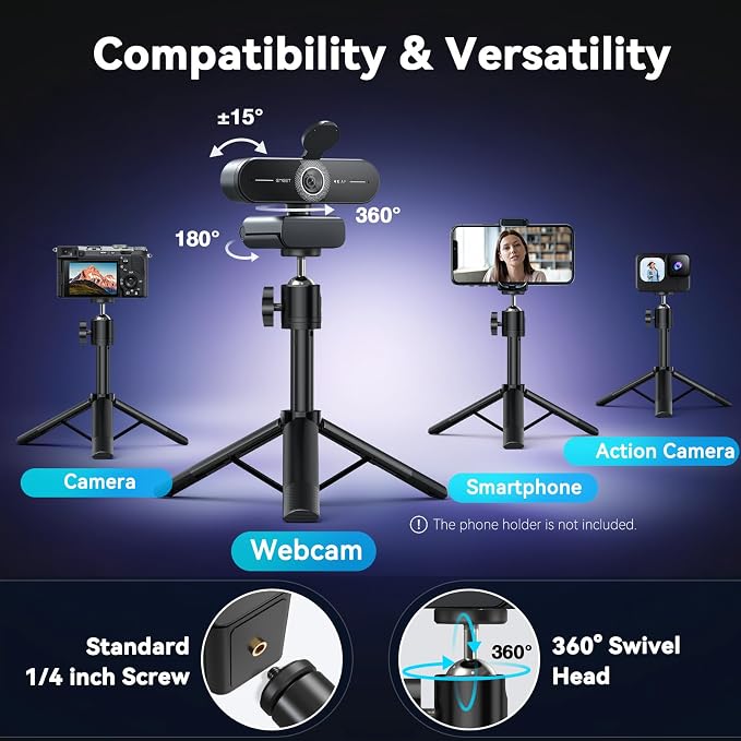 EMEET C60E 4K Webcam with Tripod, Streaming Camera with PDAF Autofocus | Dual Microphones, Auto Light Correction, 73° FOV, Plug & Play USB Webcam for Live Streaming, Gaming & Real-Time Interaction - Image 2