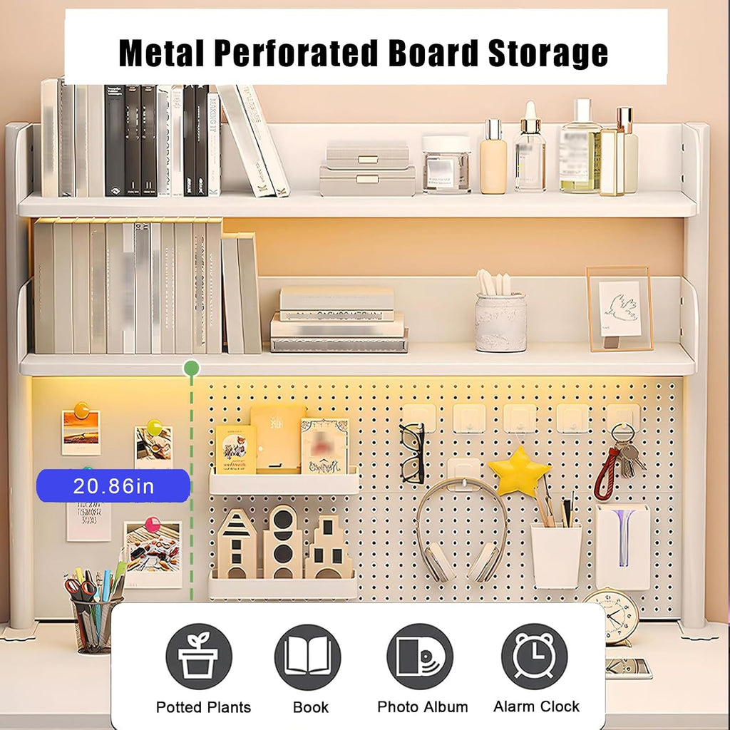 Computer Desktop Bookshelf with Pegboard,Clamp On Desk Organizer Shelf,Desktop Organizer Bookshelf Storage Shelves for Home Office Dorm Gaming Desk(31.4in, White) - Image 4
