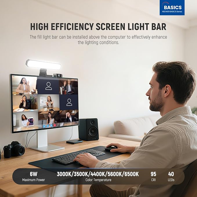 NEEWER Basics 6W Monitor Light Bar with Stand/Remote/Touch Control, L10 | Bi Color Dimmable LED Lamp, Home Office Desk Video Conference Lighting, Computer Laptop Webcam Zoom, Gaming Streaming Reading - Image 3