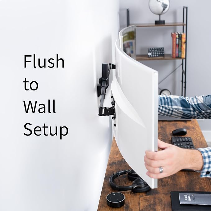 VIVO Premium Dual Ultra Wide LCD LED 27 to 38 inch Monitor Wall Mount, Heavy Duty, Telescoping Arms, Flush Wall Setup, Fits 2 Screens, Black, MOUNT-TS38B - Image 6