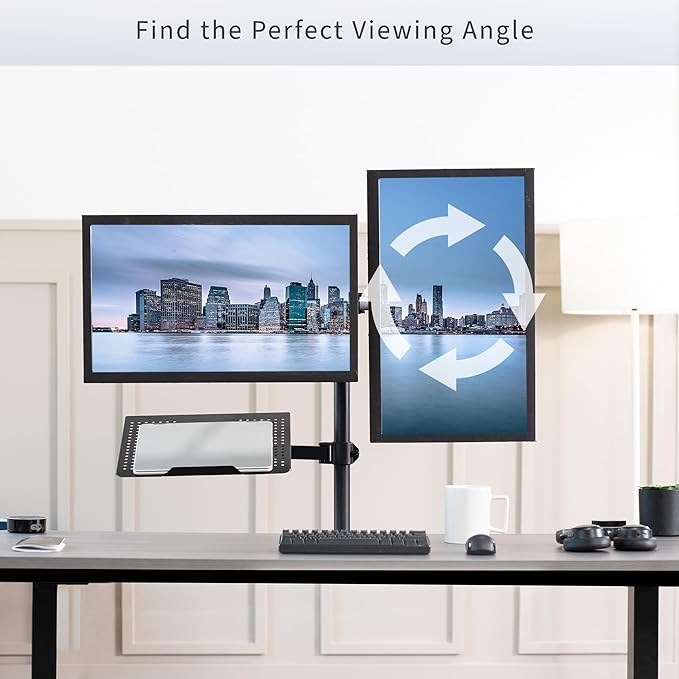 VIVO Laptop and Dual 13 to 27 inch LCD Monitor Stand up Desk Mount, Tall Adjustable Stand, Fits Laptops up to 17 inches, Black, STAND-V012J - Image 6
