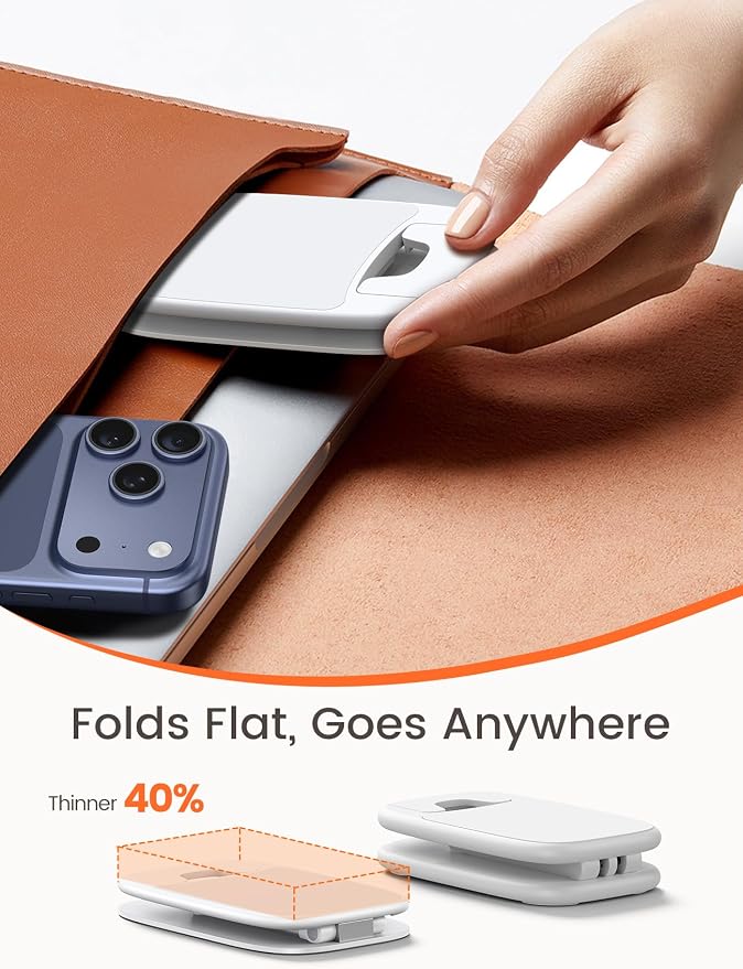 Lamicall Ultra-Thin Cell Phone Stand, Foldable Cellphone Holder for Desk | White Sturdy Desktop Cell Phone Holder for iPhone 17/16/15/14/13/12 Pro Max, Thick Case Friendly, Gifts for Men Dad Husband - Image 4