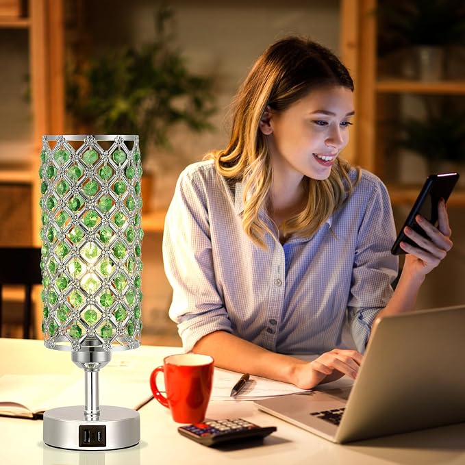 Crystal Table Lamp, 3 Way Dimmable Touch Lamps for Night Stands, Green | Green Crystal Bedside Lamp, Nightstand Lamp for Bedroom - Image 7