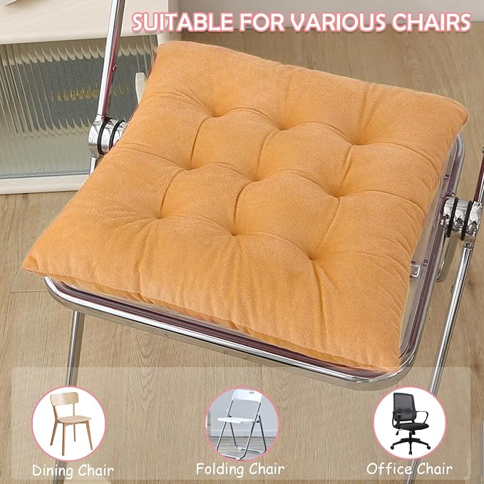 Set of 2 Chair Cushions for Dining Chairs with Ties, Indoor Non-Slip Kitchen Chair Pad and Dining Room Seat Cushion Mat for Office Living Room Outdoor 15.5" - Turmeric Yellow - Image 5
