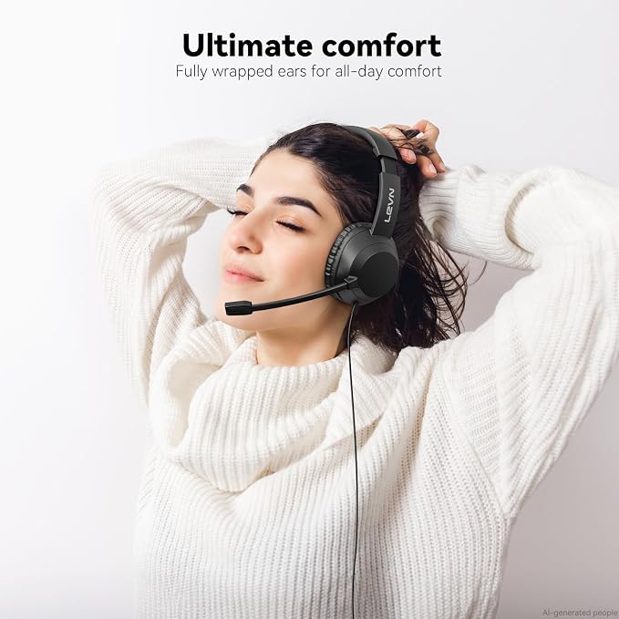 LEVN Headset with Mic, USB Headset with Microphone for PC, Headphones with Mic for Pc with Noise Canceling Microphone for Laptop, USB Headphones for Work from Home/Call Center/Open Office, Black - Image 4