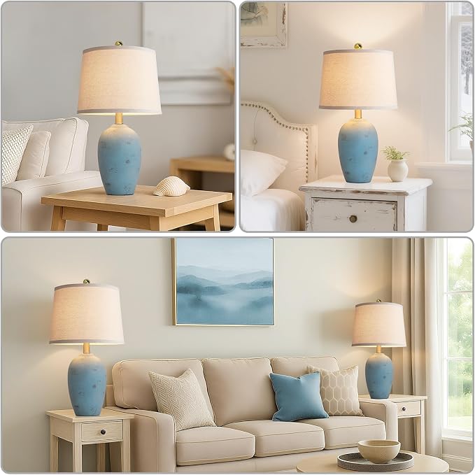 AIEAMPDO 21'' Set of 2 Coastal Small Ceramic Lamps for Bedroom | Traditional Nightstand Bedside Desk Table Lamp for Living Room Office Dorm, 2 Bulbs Included - Image 5