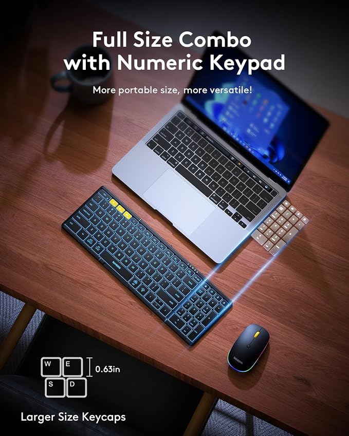 Foldable Keyboard and Mouse, Samsers Folding Bluetooth Keyboard Combo, 2.4G + BT5.0 x 2, Full-Size Portable Travel Keyboard & Rechargeable Wireless Mouse for Windows Android iOS Mac OS, Black - Image 4