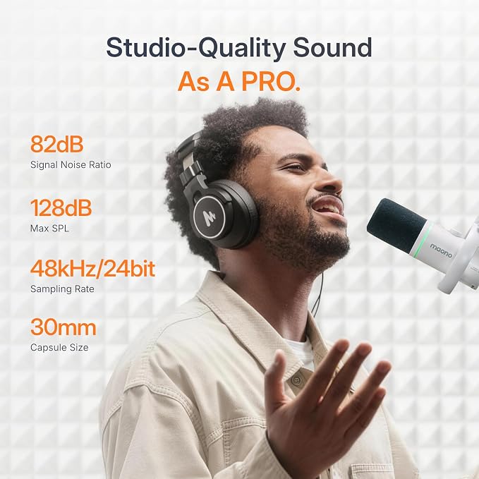 MAONO PD200W Hybrid Wireless Podcast Equipment Bundle for 2 | XLR USB Dynamic Microphone Kit with 2 Desktop Stand, Software, Noise Cancellation, for Co-hosted, Content Creation, White - Image 4