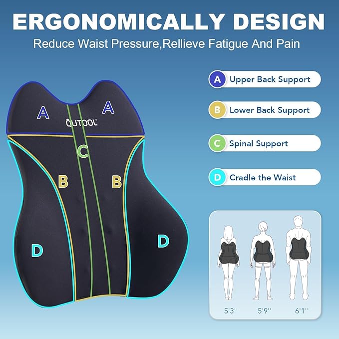 Lumbar Support Pillow for Car, Truck Accessories Travel Essentials, Memory Foam Back Cushion for Driving Seat, Back Pain Relief,Washable Cover, Lower Back Support Fits Most Cars(Black) - Image 3