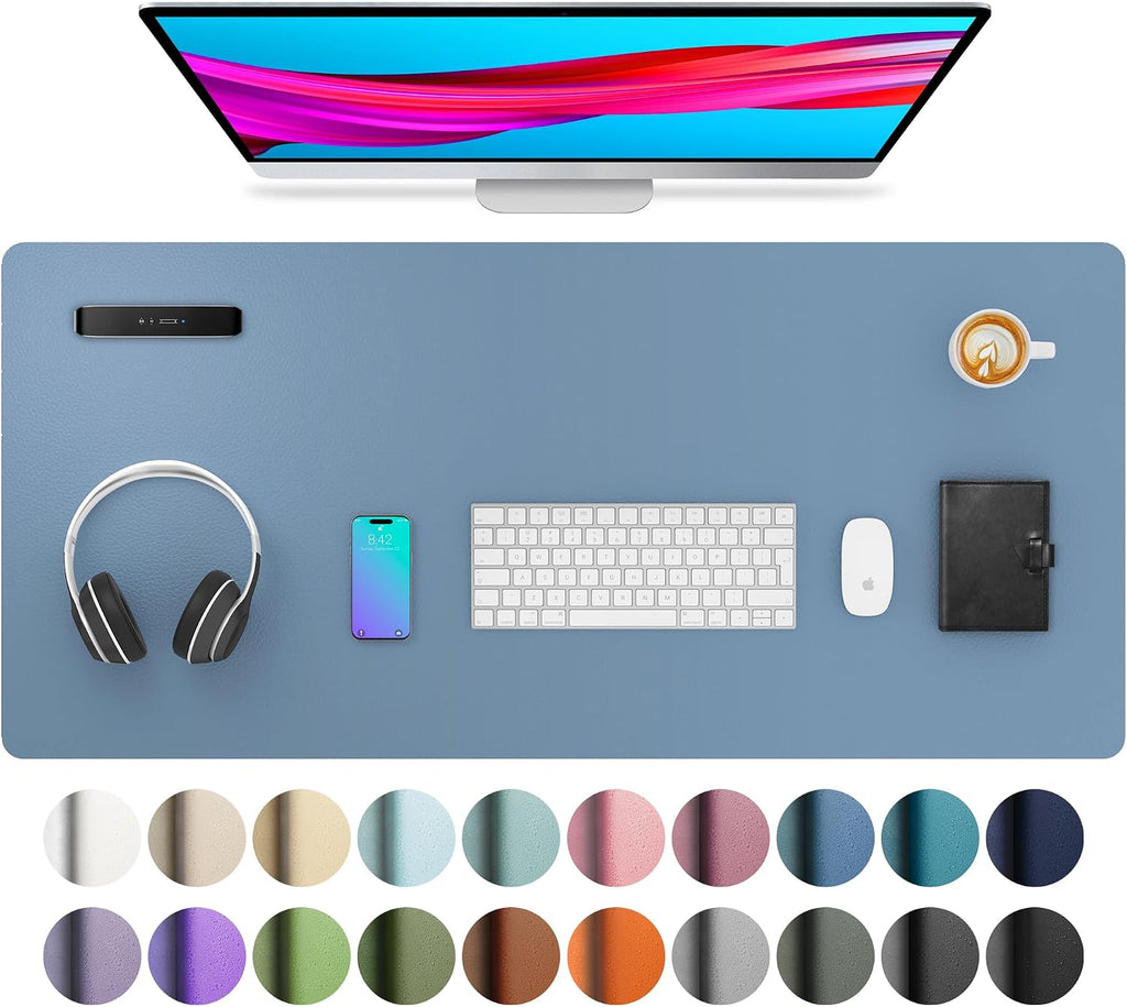 Aothia Leather Desk Pad Protector, Mouse Pad, Office Desk Mat, Non-Slip PU Leather Desk Blotter, Laptop Desk Pad, Waterproof Desk Writing Pad for Office and Home (Denim Blue, 36" x 17") by Aothia