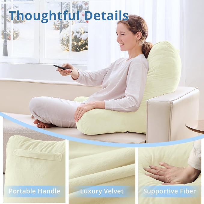 Sasttie Reading Pillow for Bed, Back Pillow for Sitting Up, Cream | 25" Backrest Support Cushion for Couch, Sofa, and Floor, Dorm Essentials, OEKO-TEX, Adjustable Down Alternative Fill - Image 4