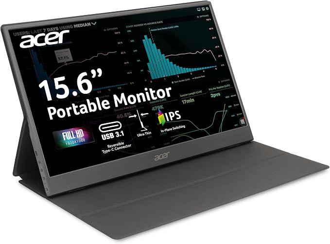 acer Portable Monitor PM161Q Abmiuuzx 15.6" Full HD 1920 x 1080 IPS Ultra Slim Design Premium Cover I External Monitor for Laptop PC Mac I 2 x USB 3.1 Type-C Ports, 1 x Mini HDMI, 1 x Micro USB by Unknown